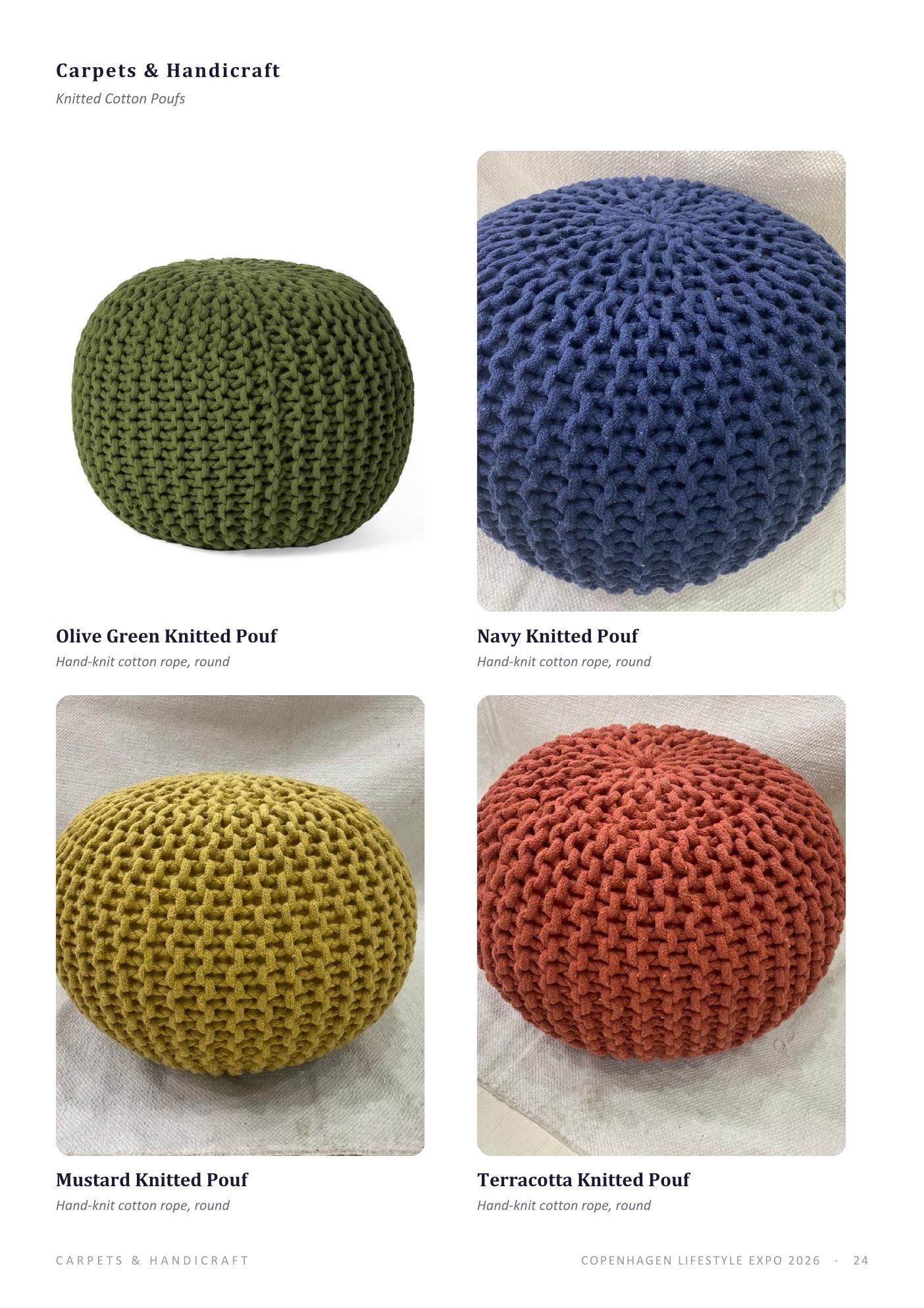 Knitted cotton poufs